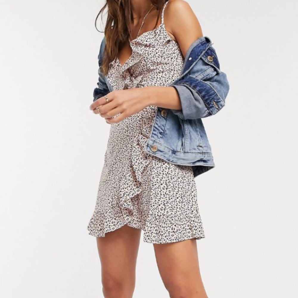 Top shop pink animal print ruffle wrap slip dress